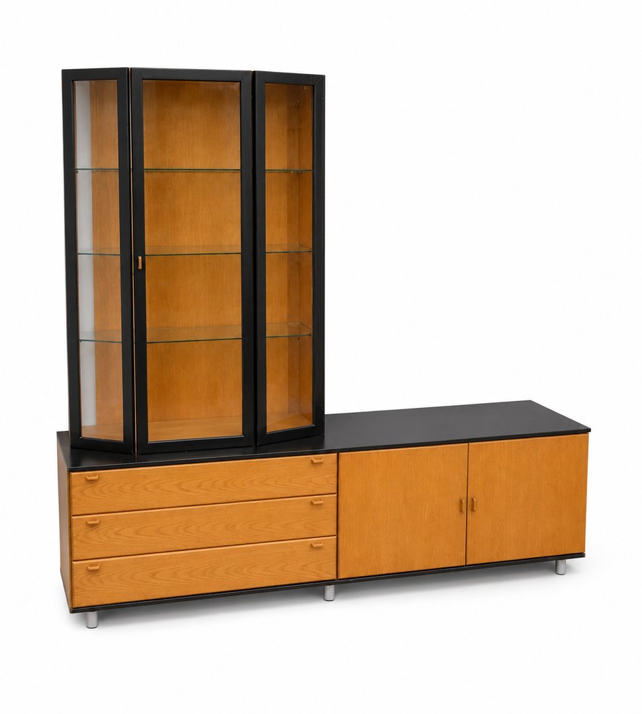 CONJUNTO MUEBLE SALÓN MODULAR MADERA Y NEGRO 2