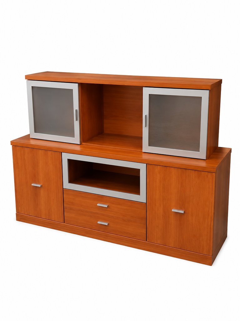 MUEBLE DE SALÓN DE MADERA Y CRISTAL