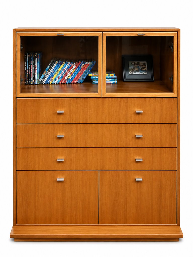 VITRINA DE MADERA PUERTAS DE CRISTAL Y CAJONES 2